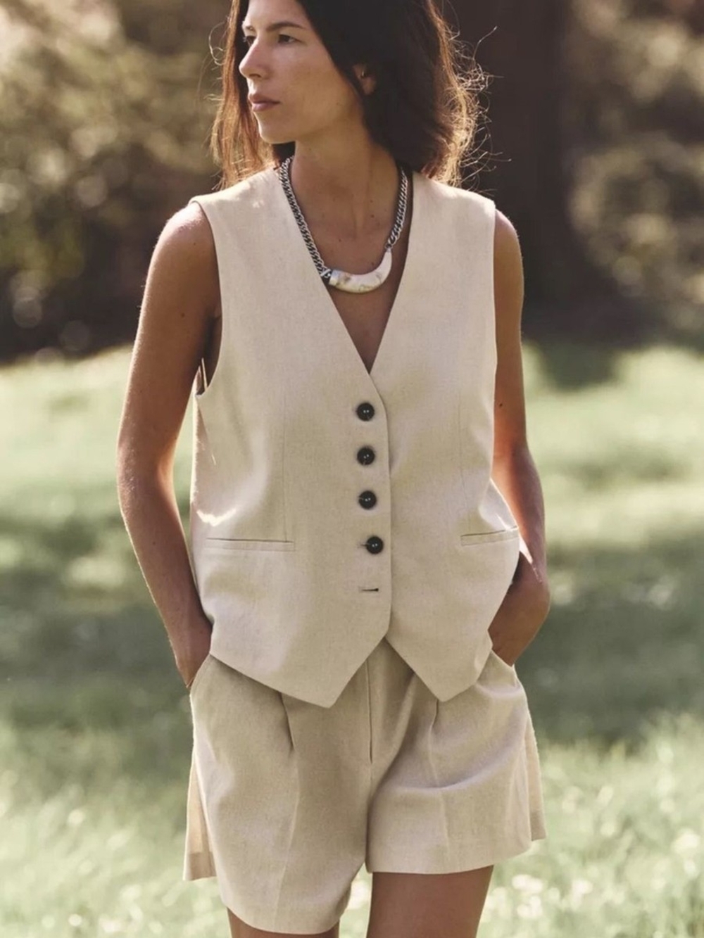 Zara Cream Sleeveless Button Vest Size Medium